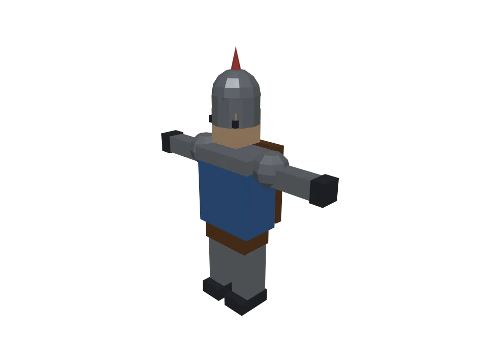 Claude Fable 5 — P03: A low-poly stylized knight character in idle pose, with helmet, shield on back, T-pose acceptable.