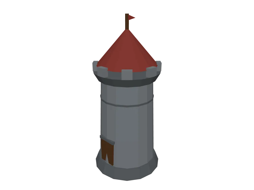 Claude Fable 5 — P05: A small medieval stone watchtower with a wooden door, arrow slits, and a conical roof.