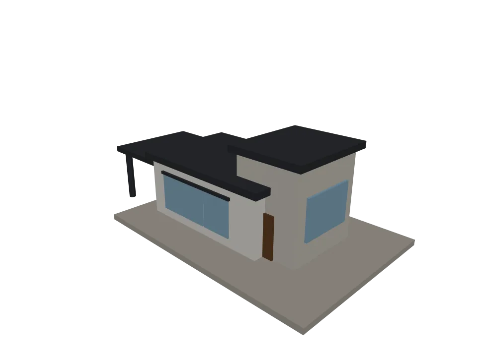 Claude Fable 5 — P06: A modern single-story house with flat roof, large windows, and an attached carport.