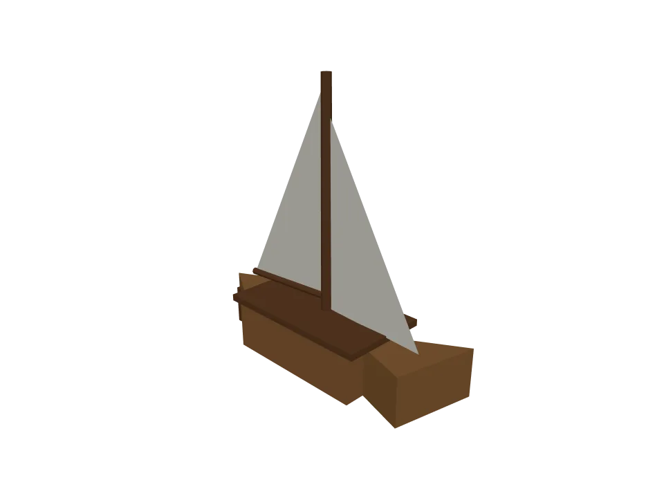 Claude Fable 5 — P08: A small sailing boat with hull, single mast, boom, and simplified sail.