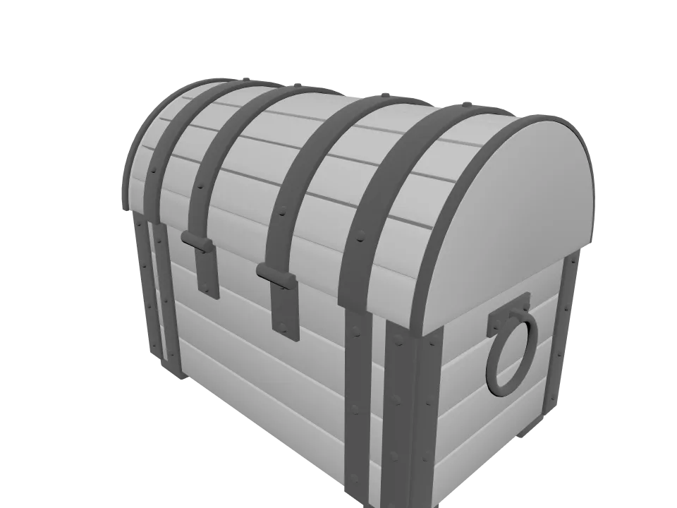 Claude Opus 5 — P01: A wooden treasure chest with iron fittings and a curved lid, slightly weathered, closed.