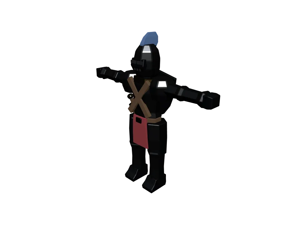 Claude Opus 5 — P03: A low-poly stylized knight character in idle pose, with helmet, shield on back, T-pose acceptable.