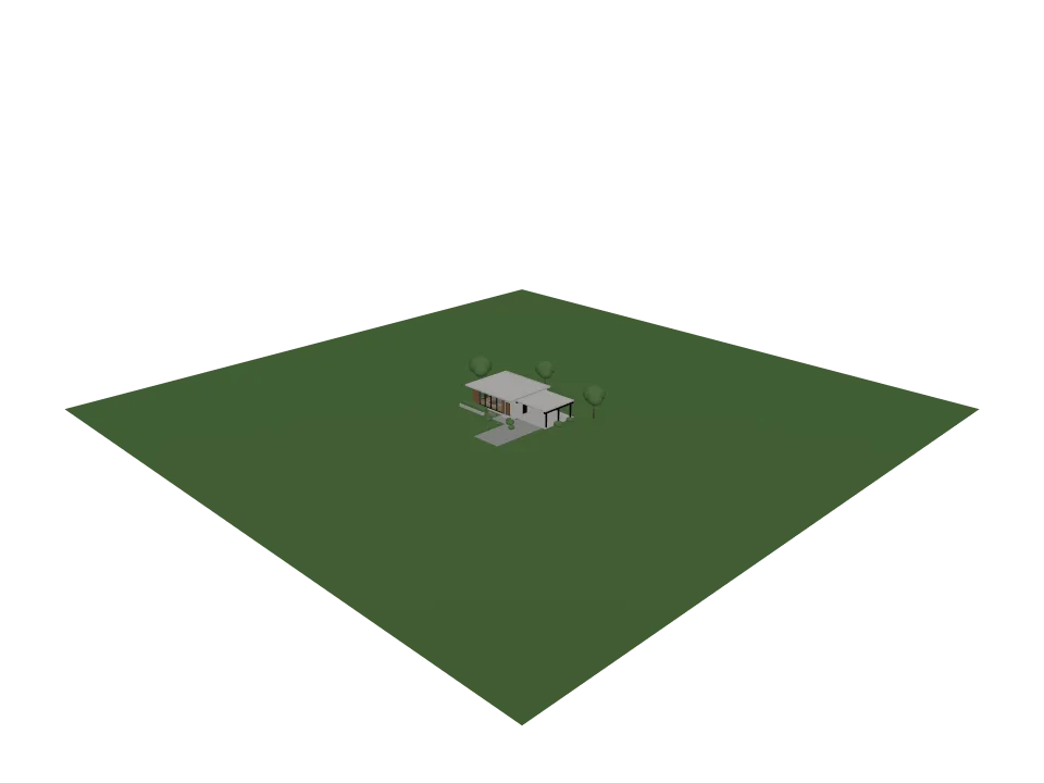 Claude Opus 5 — P06: A modern single-story house with flat roof, large windows, and an attached carport.