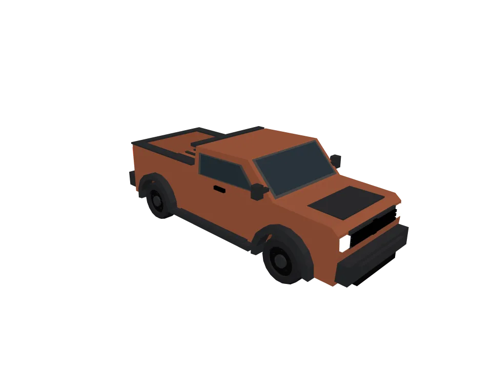 Claude Opus 5 — P07: A low-poly pickup truck with visible wheels, cabin, and cargo bed, game-asset style.