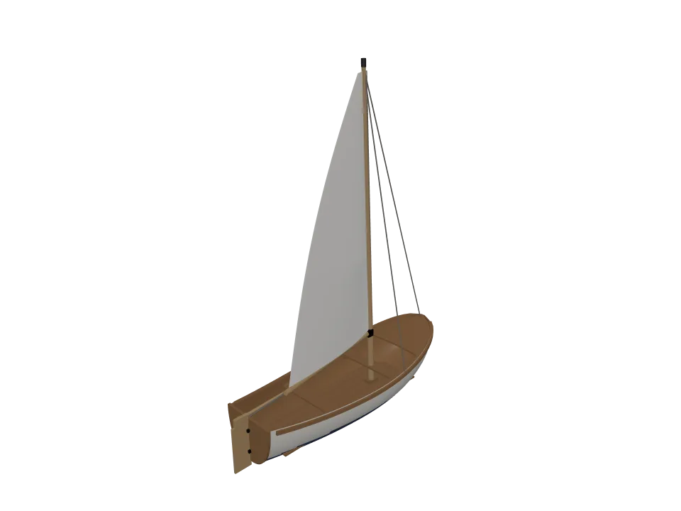 Claude Opus 5 — P08: A small sailing boat with hull, single mast, boom, and simplified sail.