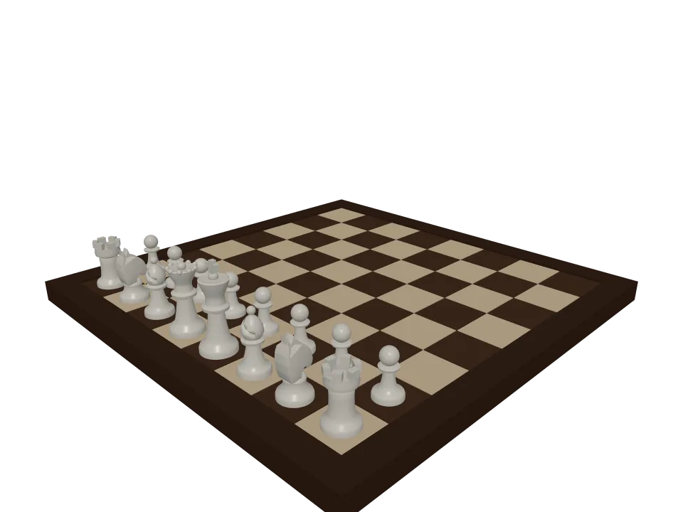 Claude Opus 5 — P12: A chess set arrangement: checkered board with the two front rows of white pieces placed correctly.