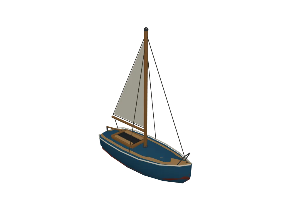 GPT-5.6 Sol — P08: A small sailing boat with hull, single mast, boom, and simplified sail.