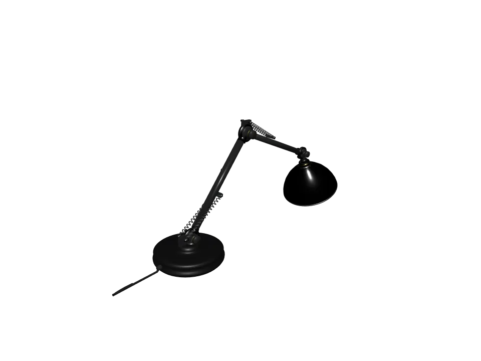 Grok 4.6 — P02: A desk lamp with an articulated two-joint arm and a round metal shade, in a bent working pose.