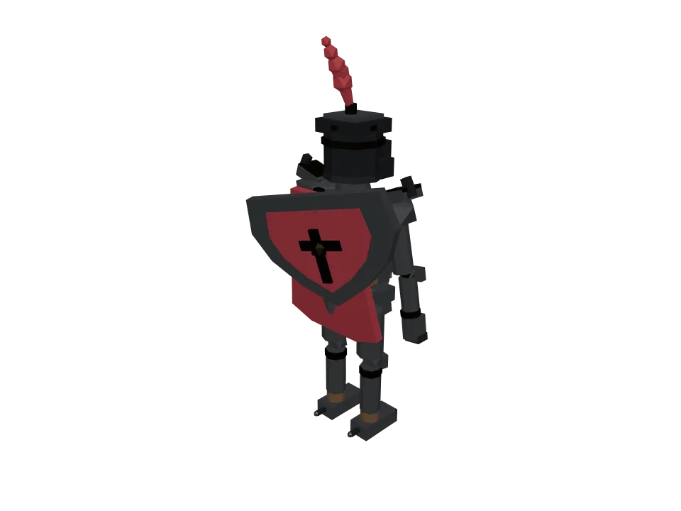 Grok 4.6 — P03: A low-poly stylized knight character in idle pose, with helmet, shield on back, T-pose acceptable.