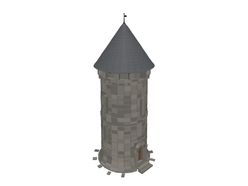 Grok 4.6 — P05: A small medieval stone watchtower with a wooden door, arrow slits, and a conical roof.