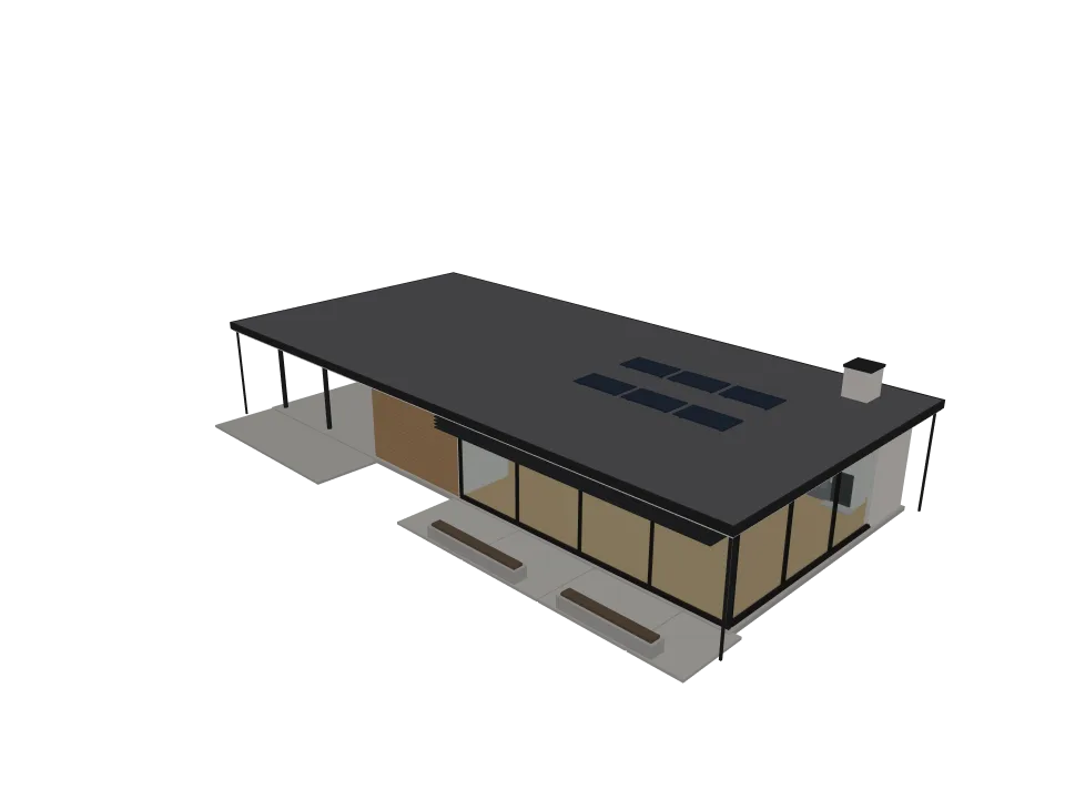 Grok 4.6 — P06: A modern single-story house with flat roof, large windows, and an attached carport.