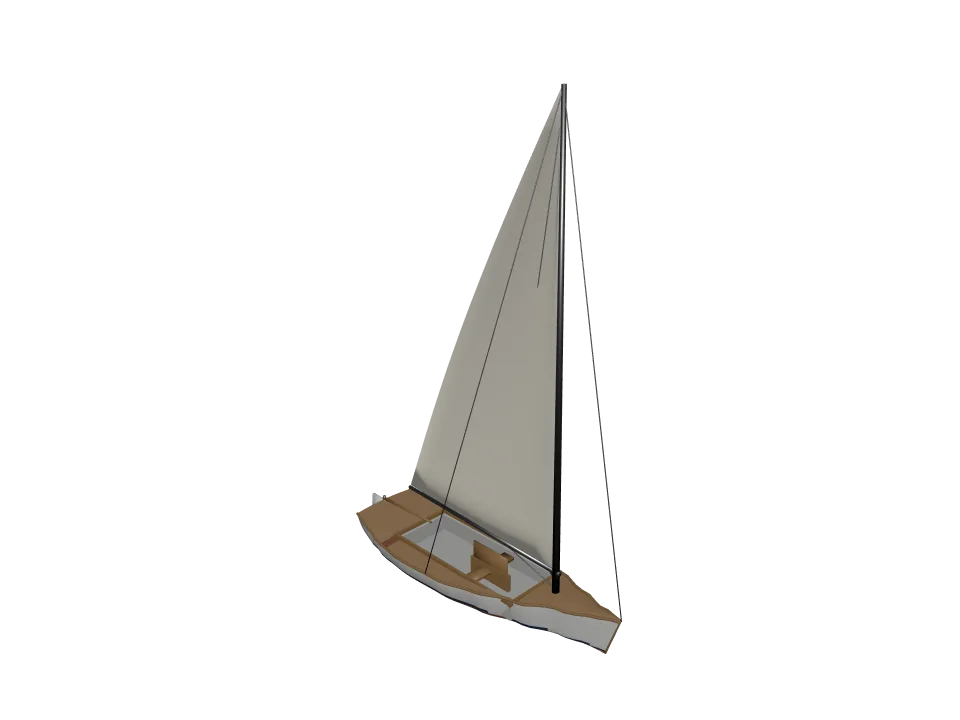 Grok 4.6 — P08: A small sailing boat with hull, single mast, boom, and simplified sail.