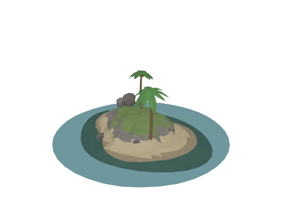 Grok 4.6 — P10: A low-poly island scene: small rocky island with two palm trees and a sandy beach.