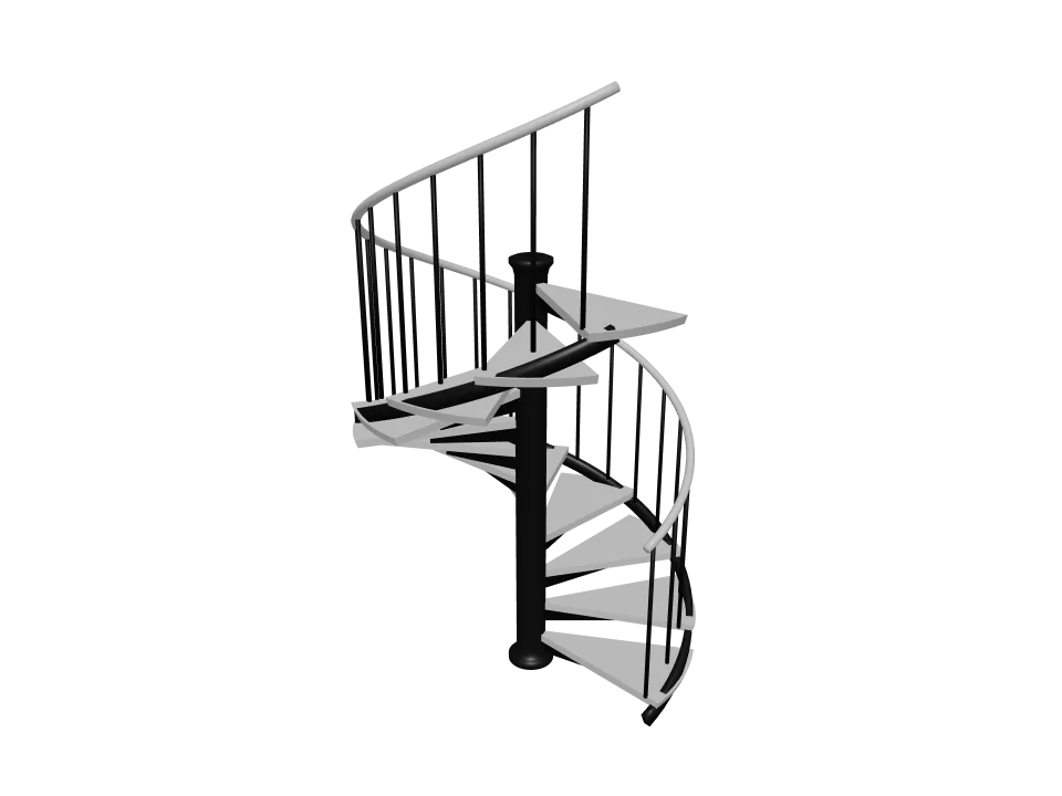 Grok 4.6 — P11: A spiral staircase with twelve steps winding around a central column, with a handrail.