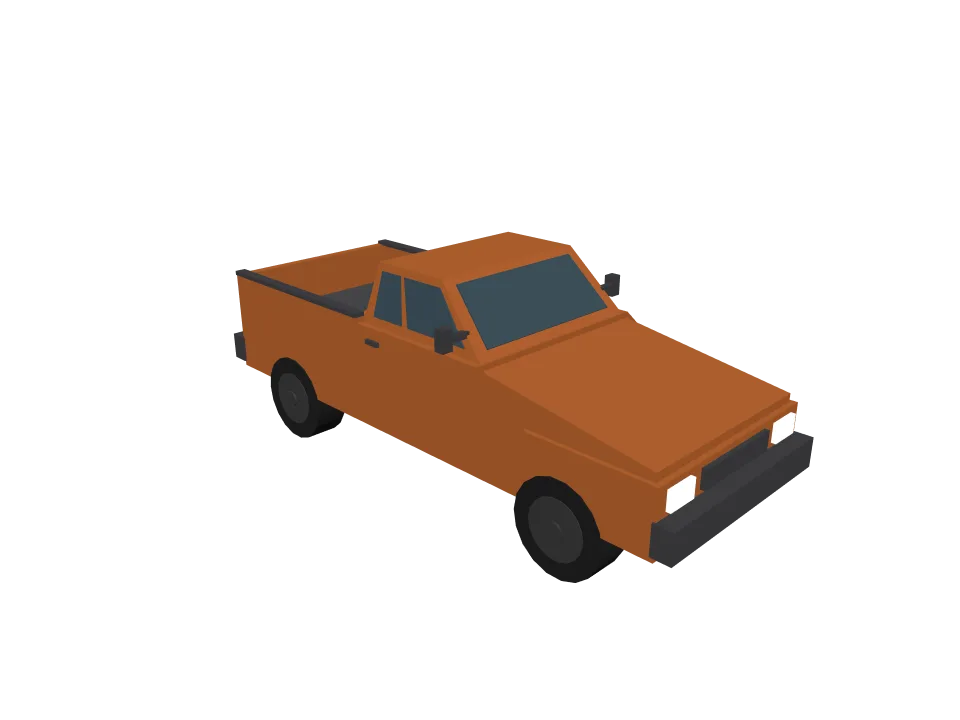 Claude Fable 5.1 — P07: A low-poly pickup truck with visible wheels, cabin, and cargo bed, game-asset style.