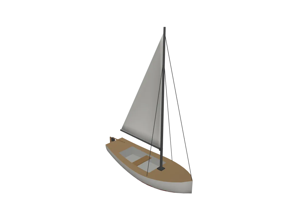 Claude Fable 5.1 — P08: A small sailing boat with hull, single mast, boom, and simplified sail.