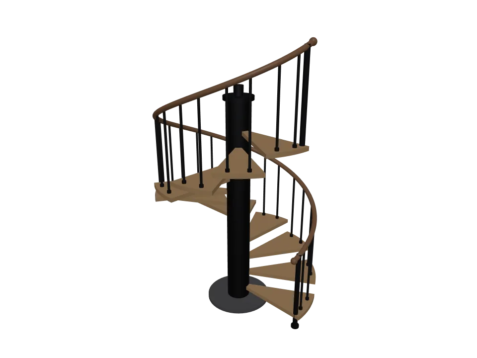 Claude Fable 5.1 — P11: A spiral staircase with twelve steps winding around a central column, with a handrail.