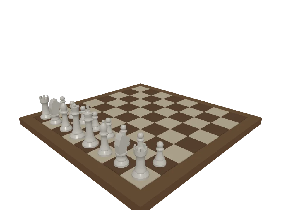 Claude Fable 5.1 — P12: A chess set arrangement: checkered board with the two front rows of white pieces placed correctly.