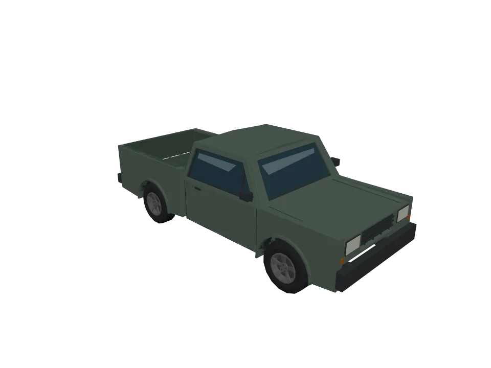 GPT-6 Astra — P07: A low-poly pickup truck with visible wheels, cabin, and cargo bed, game-asset style.