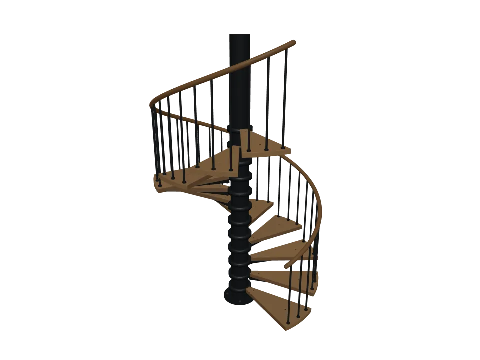 GPT-6 Astra — P11: A spiral staircase with twelve steps winding around a central column, with a handrail.
