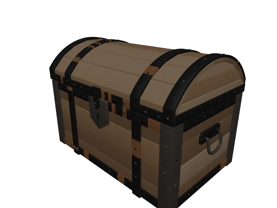 Claude Opus 5.5: Treasure chest. A wooden treasure chest with iron fittings and a curved lid, slightly weathered, closed.