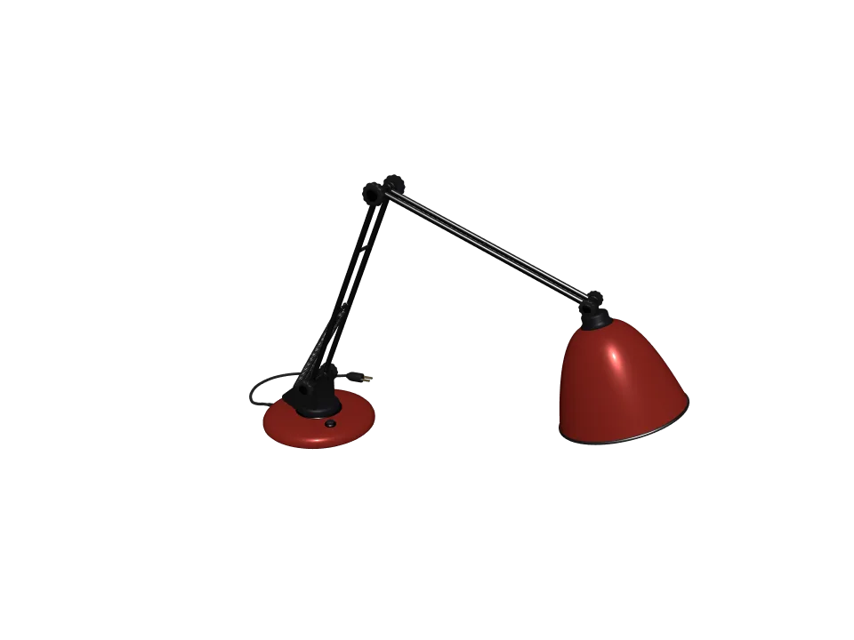 Claude Opus 5.5: Desk lamp. A desk lamp with an articulated two-joint arm and a round metal shade, in a bent working pose.