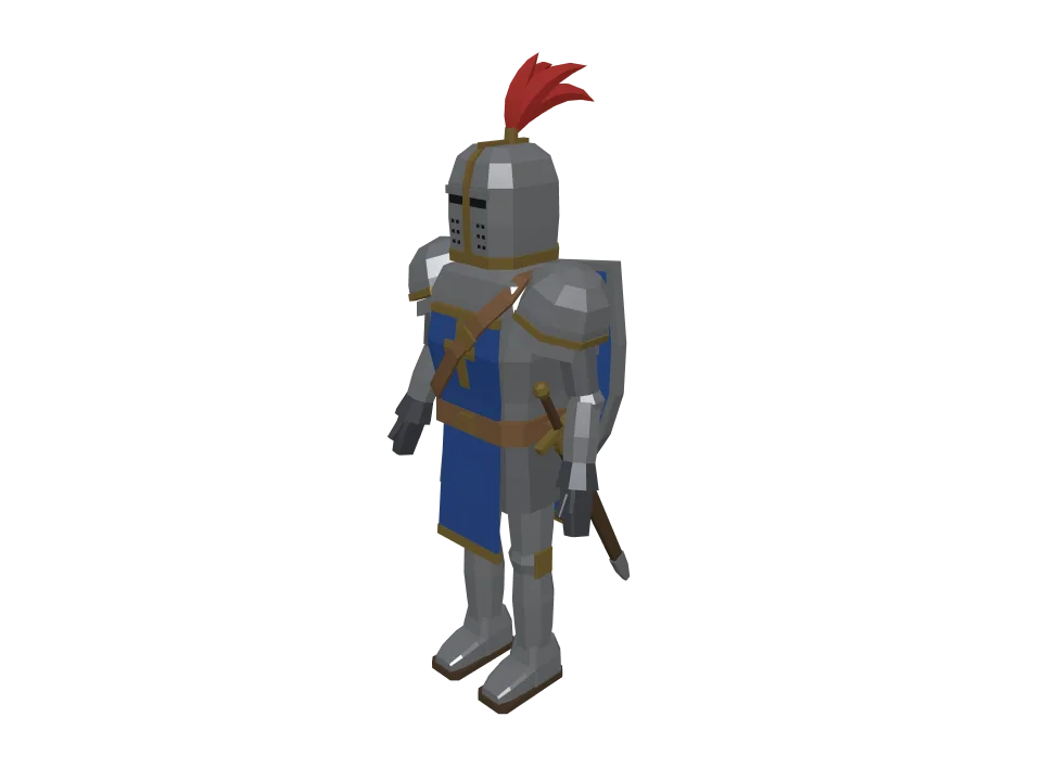 Claude Opus 5.5: Low-poly knight. A low-poly stylized knight character in idle pose, with helmet, shield on back, T-pose acceptable.