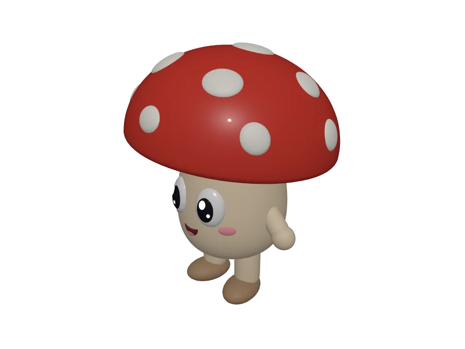 Claude Opus 5.5: Mushroom creature. A cute cartoon mushroom creature with big eyes and stubby legs, standing.