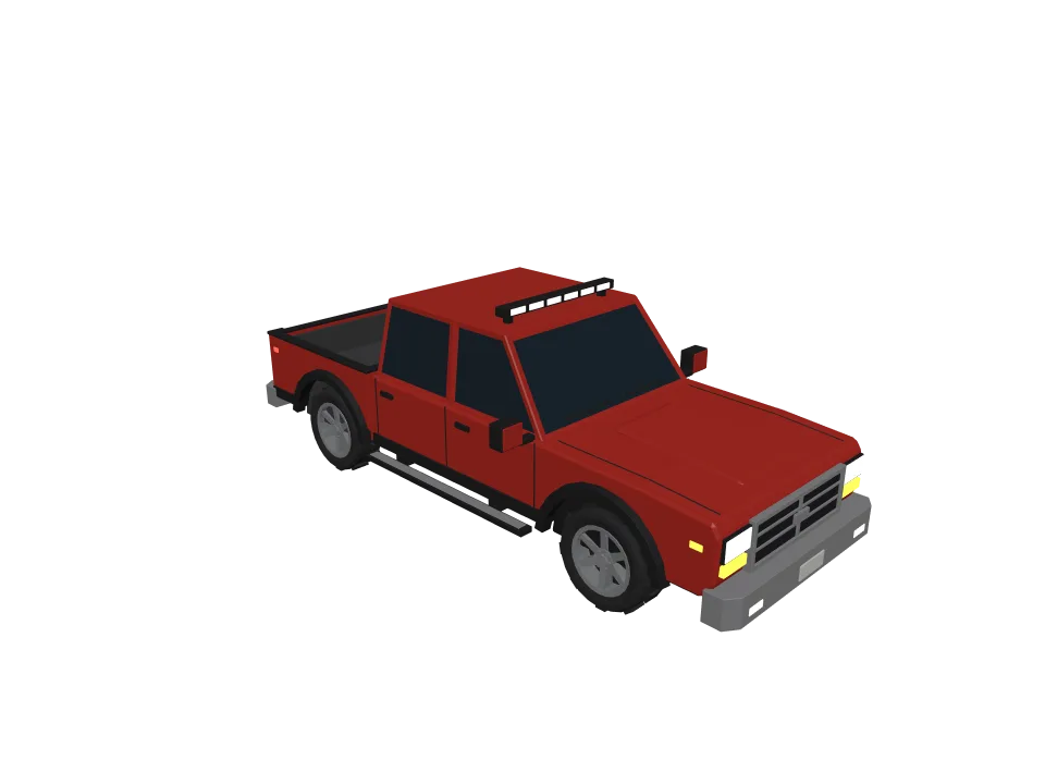 Claude Opus 5.5: Pickup truck. A low-poly pickup truck with visible wheels, cabin, and cargo bed, game-asset style.