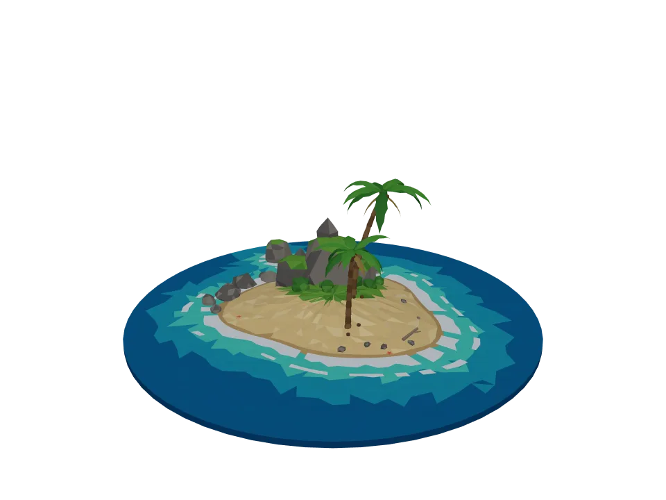Claude Opus 5.5: Island scene. A low-poly island scene: small rocky island with two palm trees and a sandy beach.