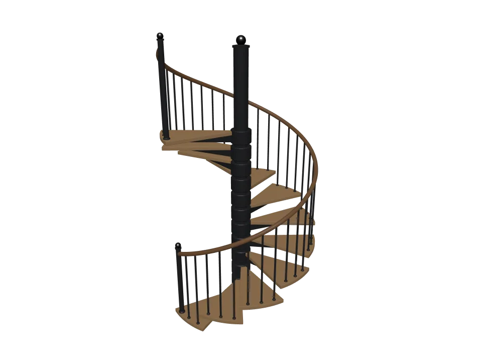 Claude Opus 5.5: Spiral staircase. A spiral staircase with twelve steps winding around a central column, with a handrail.