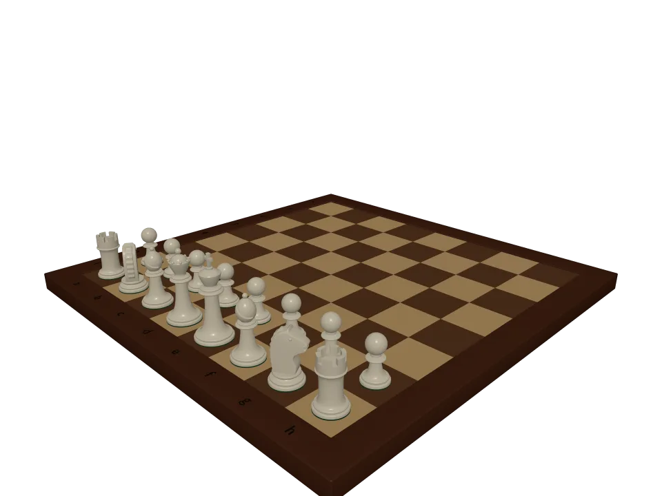 Claude Opus 5.5: Chess set. A chess set arrangement: checkered board with the two front rows of white pieces placed correctly.