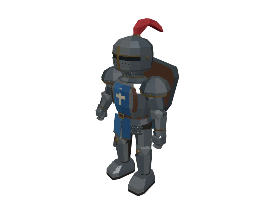 GPT-6.1 Sol: Low-poly knight. A low-poly stylized knight character in idle pose, with helmet, shield on back, T-pose acceptable.