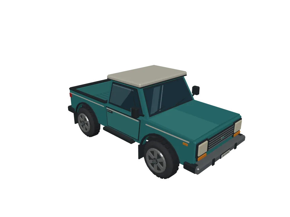 GPT-6.1 Sol: Pickup truck. A low-poly pickup truck with visible wheels, cabin, and cargo bed, game-asset style.