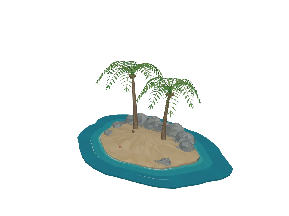 GPT-6.1 Sol: Island scene. A low-poly island scene: small rocky island with two palm trees and a sandy beach.