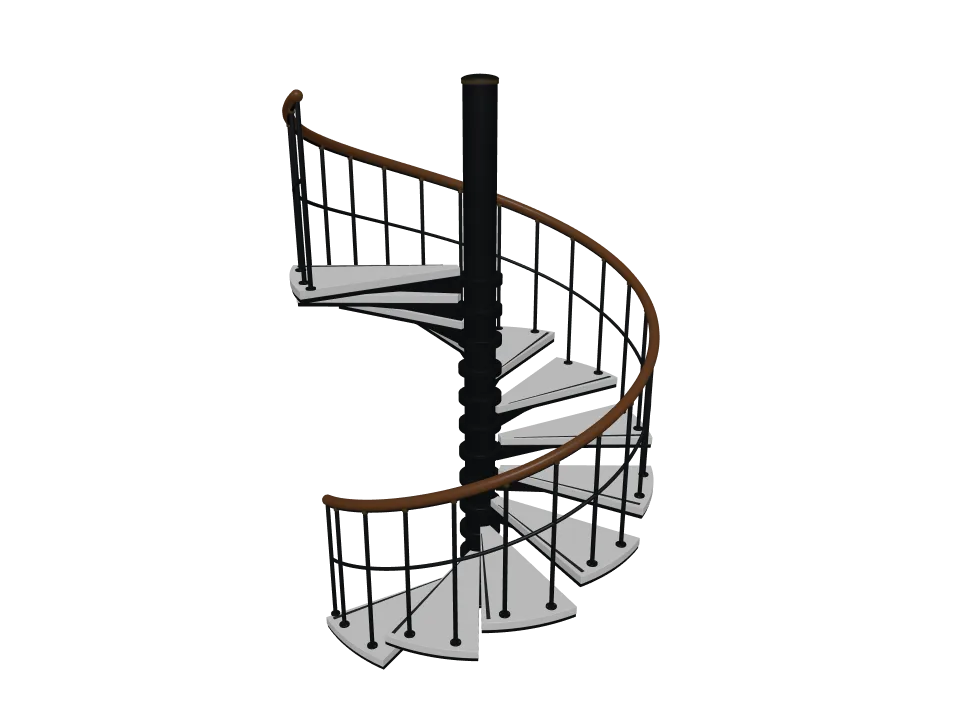 GPT-6.1 Sol: Spiral staircase. A spiral staircase with twelve steps winding around a central column, with a handrail.