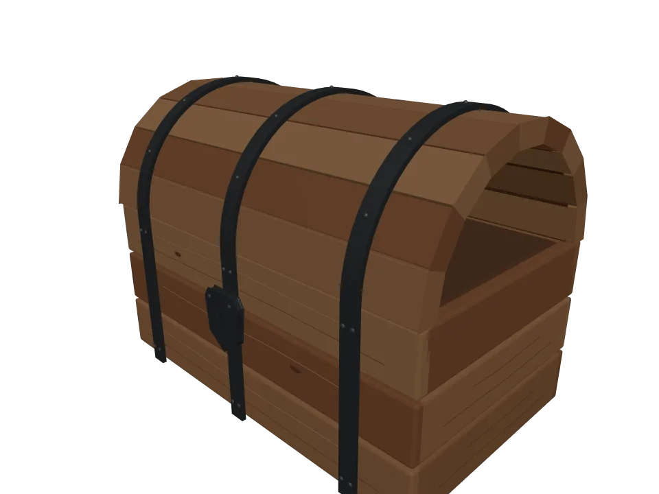 GPT-6 Luna: Treasure chest. A wooden treasure chest with iron fittings and a curved lid, slightly weathered, closed.