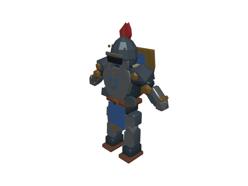 GPT-6 Luna: Low-poly knight. A low-poly stylized knight character in idle pose, with helmet, shield on back, T-pose acceptable.