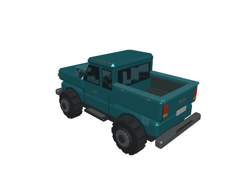 GPT-6 Luna: Pickup truck. A low-poly pickup truck with visible wheels, cabin, and cargo bed, game-asset style.
