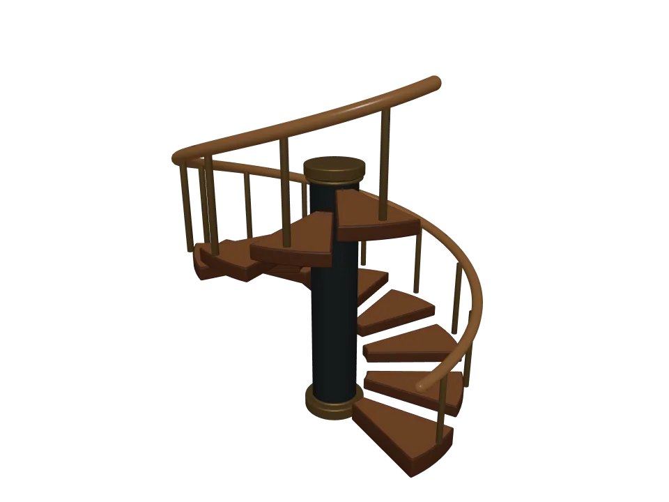 GPT-6 Luna: Spiral staircase. A spiral staircase with twelve steps winding around a central column, with a handrail.