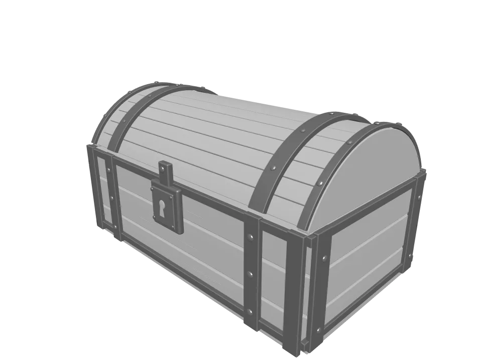 GPT-6 Sol: Treasure chest. A wooden treasure chest with iron fittings and a curved lid, slightly weathered, closed.