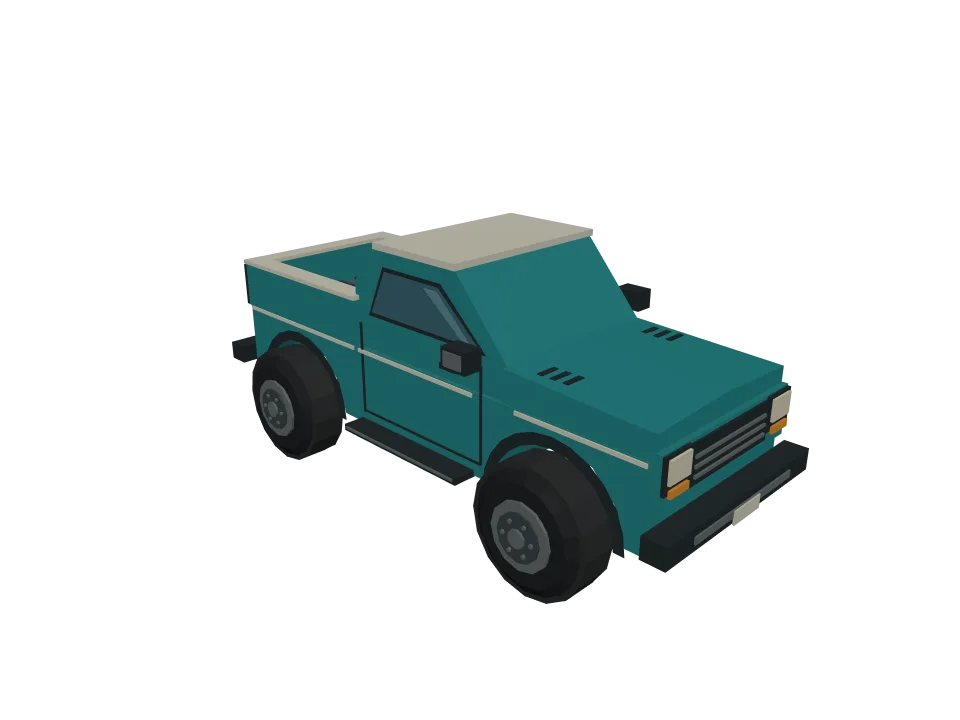 GPT-6 Sol: Pickup truck. A low-poly pickup truck with visible wheels, cabin, and cargo bed, game-asset style.