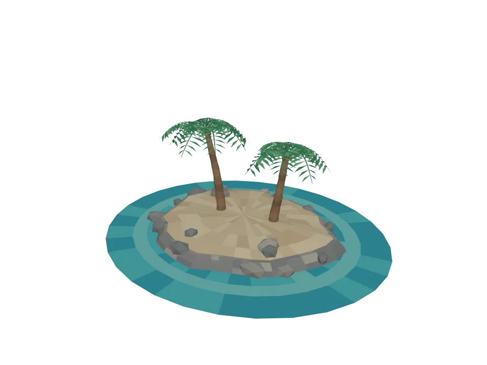 GPT-6 Sol: Island scene. A low-poly island scene: small rocky island with two palm trees and a sandy beach.