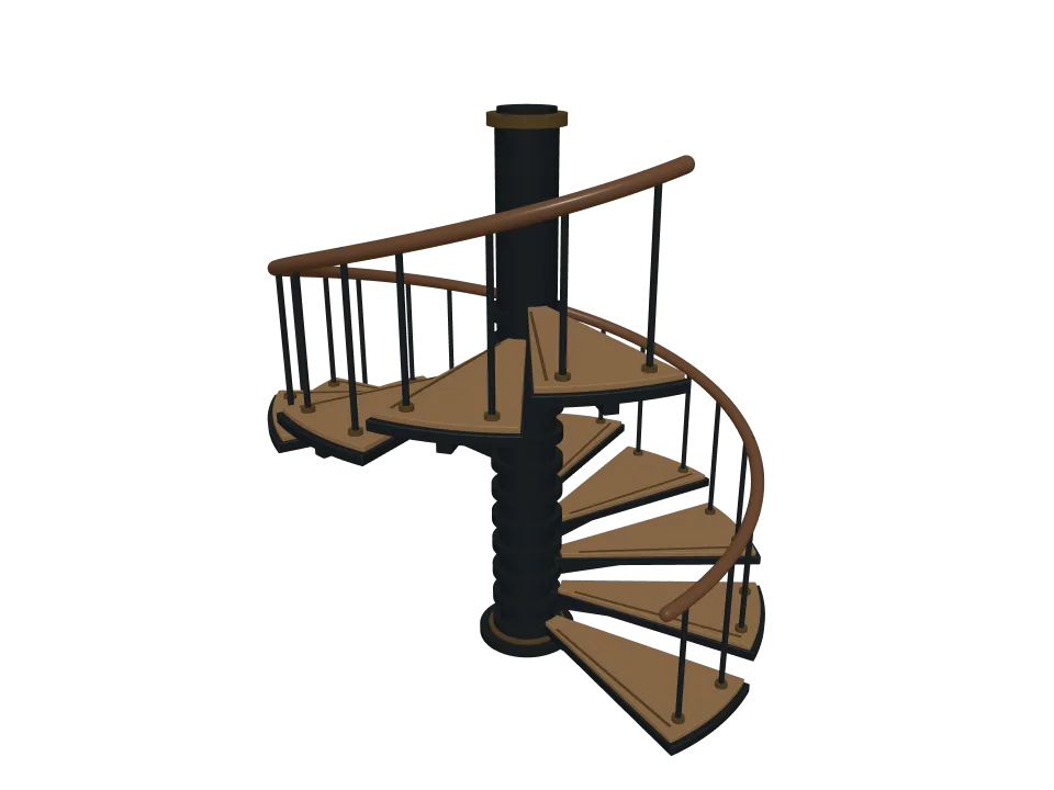 GPT-6 Sol: Spiral staircase. A spiral staircase with twelve steps winding around a central column, with a handrail.