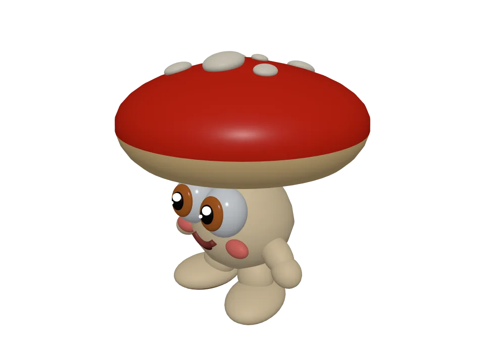 Grok 4.7: Mushroom creature. A cute cartoon mushroom creature with big eyes and stubby legs, standing.