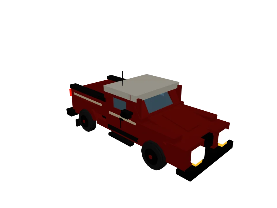 Grok 4.7: Pickup truck. A low-poly pickup truck with visible wheels, cabin, and cargo bed, game-asset style.