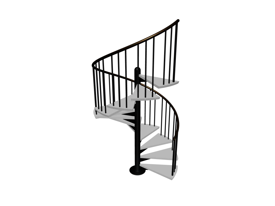 Grok 4.7: Spiral staircase. A spiral staircase with twelve steps winding around a central column, with a handrail.