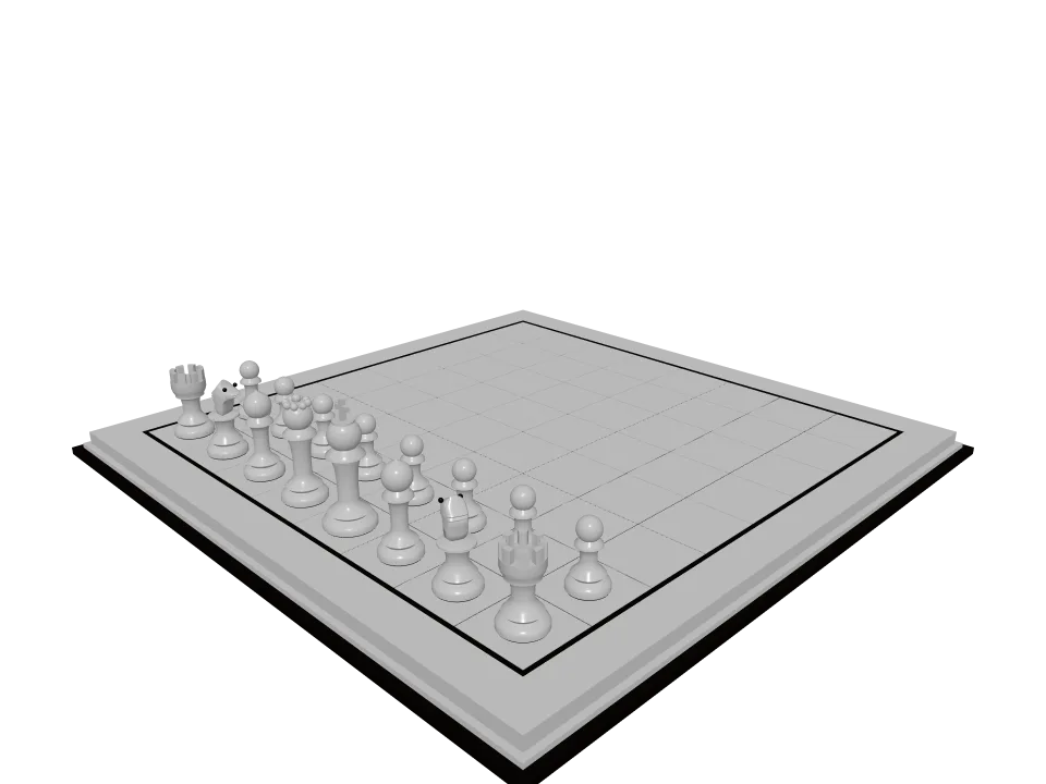 Grok 4.7: Chess set. A chess set arrangement: checkered board with the two front rows of white pieces placed correctly.